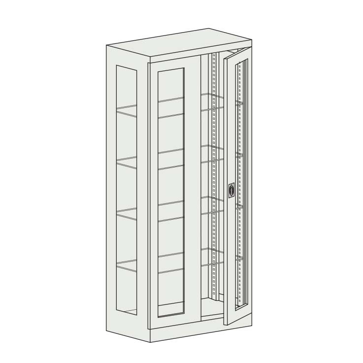 Armoire avec 4 étagères et parois vitrées